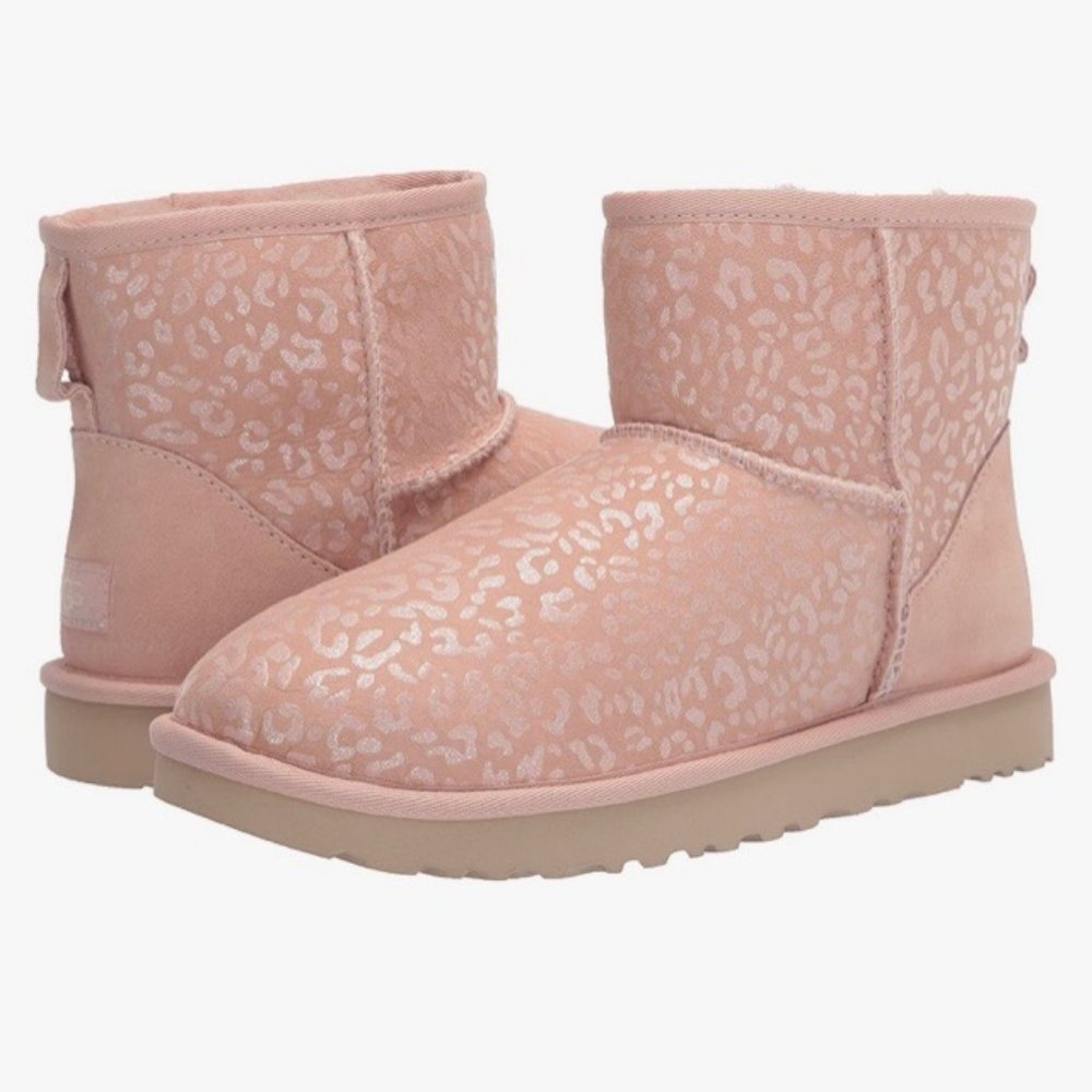 Pink UGG Women's Classic Mini Snow Leopard Ankle Boot